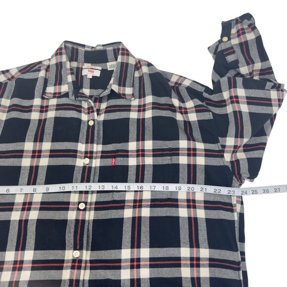 Levis Women Relaxed Fit Plaid Button-Up Shirt SZ Large Black/Red - Picture 5 of 14